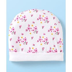 Babyhug 100% Cotton Cap Mittens & Booties Set With Floral Print White & Pink - Diameter 9 cm