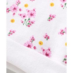 Babyhug 100% Cotton Cap Mittens & Booties Set With Floral Print White & Pink - Diameter 9 cm