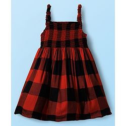Babyhug Cotton Woven Checkered Frock with Full Sleeves Inner Tee - Red & White
