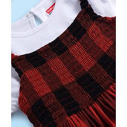 Babyhug Cotton Woven Checkered Frock with Full Sleeves Inner Tee - Red & White