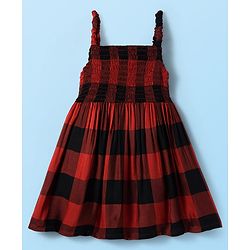 Babyhug Cotton Woven Checkered Frock with Full Sleeves Inner Tee - Red & White