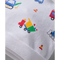 Babyhug 100% Cotton Interlock Knit Cap Mittens & Booties Set With Vehicle Print White - Diameter 9 cm
