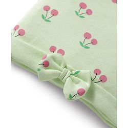 Babyhug 100% Cotton Interlock Knit Cap Mittens & Booties Set With Cherry Print Green - Diameter 16 cm
