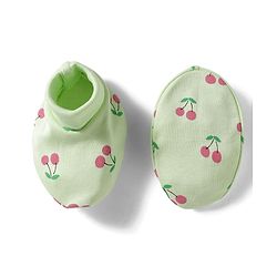 Babyhug 100% Cotton Interlock Knit Cap Mittens & Booties Set With Cherry Print Green - Diameter 16 cm