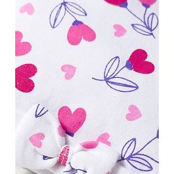 Babyhug 100% Cotton Interlock Knit Cap Mittens & Booties Set With Heart Print White - Diameter 9 cm