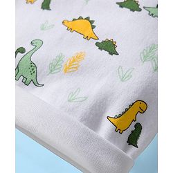 Babyhug 100% Cotton Cap Mittens & Booties Set With Dino Print White - Diameter 9 cm