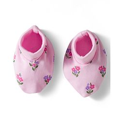 Babyhug 100% Cotton Interlock Knit Cap Mittens & Booties Set With Floral Print Pink - Diameter 9.5 cm