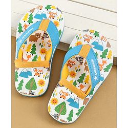 Cute Walk by Babyhug Flip Flops with Back Strap Closure & Jungle Safari Theme Print - Blue