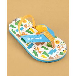 Cute Walk by Babyhug Flip Flops with Back Strap Closure & Jungle Safari Theme Print - Blue