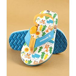 Cute Walk by Babyhug Flip Flops with Back Strap Closure & Jungle Safari Theme Print - Blue