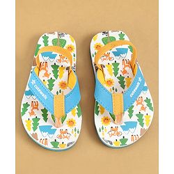 Cute Walk by Babyhug Flip Flops with Back Strap Closure & Jungle Safari Theme Print - Blue