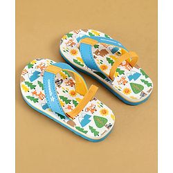 Cute Walk by Babyhug Flip Flops with Back Strap Closure & Jungle Safari Theme Print - Blue