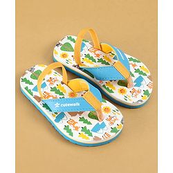 Cute Walk by Babyhug Flip Flops with Back Strap Closure & Jungle Safari Theme Print - Blue