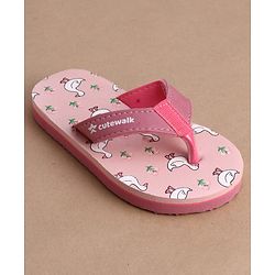 Cute Walk by Babyhug Flip Flops With Duck Print - Pink