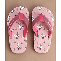 Cute Walk by Babyhug Flip Flops With Duck Print - Pink