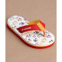 Cute Walk by Babyhug Flip Flops With Vehicle Print - White