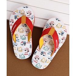 Cute Walk by Babyhug Flip Flops With Vehicle Print - White