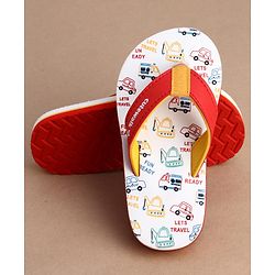 Cute Walk by Babyhug Flip Flops With Vehicle Print - White