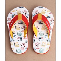 Cute Walk by Babyhug Flip Flops With Vehicle Print - White