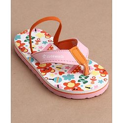 Cute Walk by Babyhug Flip Flops With Teddy Bear Print & Back Strap Closure - Pink