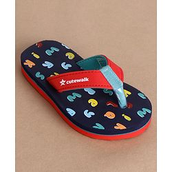 Cute Walk by Babyhug Slip On Alphabet Printed Flip Flops - Navy Blue