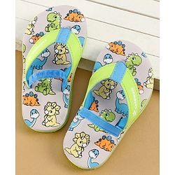 Cute Walk by Babyhug Dino Printed Flip Flops with Back Strap Closure  - Green & Grey