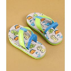 Cute Walk by Babyhug Dino Printed Flip Flops with Back Strap Closure  - Green & Grey