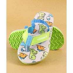 Cute Walk by Babyhug Dino Printed Flip Flops with Back Strap Closure  - Green & Grey