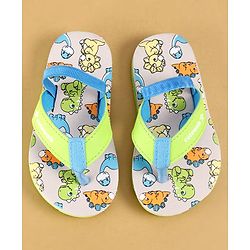 Cute Walk by Babyhug Dino Printed Flip Flops with Back Strap Closure  - Green & Grey