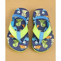 Cute Walk by Babyhug Dino Printed Flip Flops with Back Strap Closure  - Green & Grey