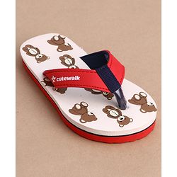 Cute Walk by Babyhug Flip Flops With Teddy Bear Print - Beige