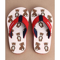 Cute Walk by Babyhug Flip Flops With Teddy Bear Print - Beige