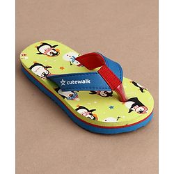 Cute Walk by Babyhug Flip Flops With Penguin Print - Green