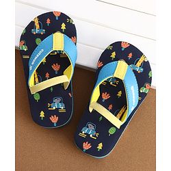 Cute Walk by Babyhug Flip Flops with Back Strap Closure Jungle Theme Print - Navy Blue