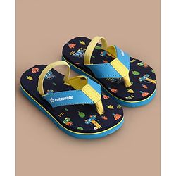 Cute Walk by Babyhug Flip Flops with Back Strap Closure Jungle Theme Print - Navy Blue