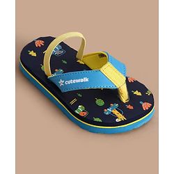 Cute Walk by Babyhug Flip Flops with Back Strap Closure Jungle Theme Print - Navy Blue