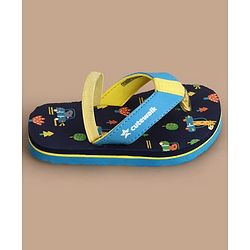 Cute Walk by Babyhug Flip Flops with Back Strap Closure Jungle Theme Print - Navy Blue