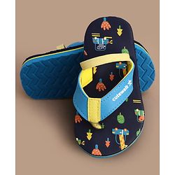 Cute Walk by Babyhug Flip Flops with Back Strap Closure Jungle Theme Print - Navy Blue