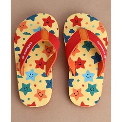 Cute Walk by Babyhug Flip Flops With Star Print - Light Yellow