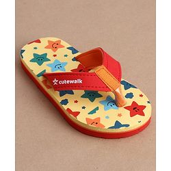 Cute Walk by Babyhug Flip Flops With Star Print - Light Yellow