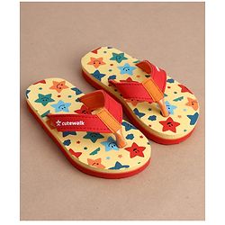 Cute Walk by Babyhug Flip Flops With Star Print - Light Yellow