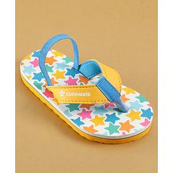 Cute Walk by Babyhug Flip Flops with Back Strap Closure & Star Print - White Blue & Yellow