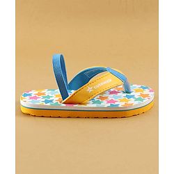 Cute Walk by Babyhug Flip Flops with Back Strap Closure & Star Print - White Blue & Yellow
