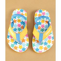 Cute Walk by Babyhug Flip Flops with Back Strap Closure & Star Print - White Blue & Yellow