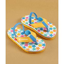 Cute Walk by Babyhug Flip Flops with Back Strap Closure & Star Print - White Blue & Yellow