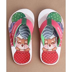 Cute Walk by Babyhug Flip Flops With Kitty Print - Multicolor