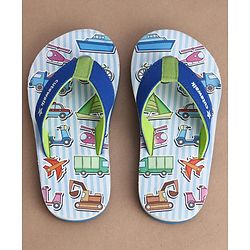 Cute Walk by Babyhug Flip Flops With Vehicle Print - Blue