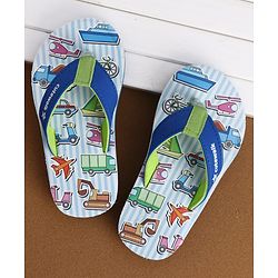 Cute Walk by Babyhug Flip Flops With Vehicle Print - Blue