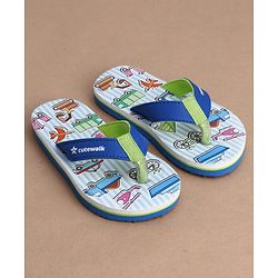 Cute Walk by Babyhug Flip Flops With Vehicle Print - Blue