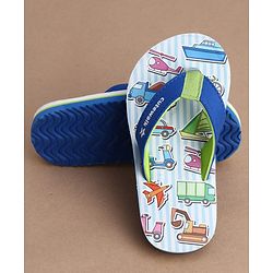 Cute Walk by Babyhug Flip Flops With Vehicle Print - Blue